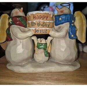 Starlight Angels Happy Birthday Jesus Candle Holder Christmas Figurine Tea Light